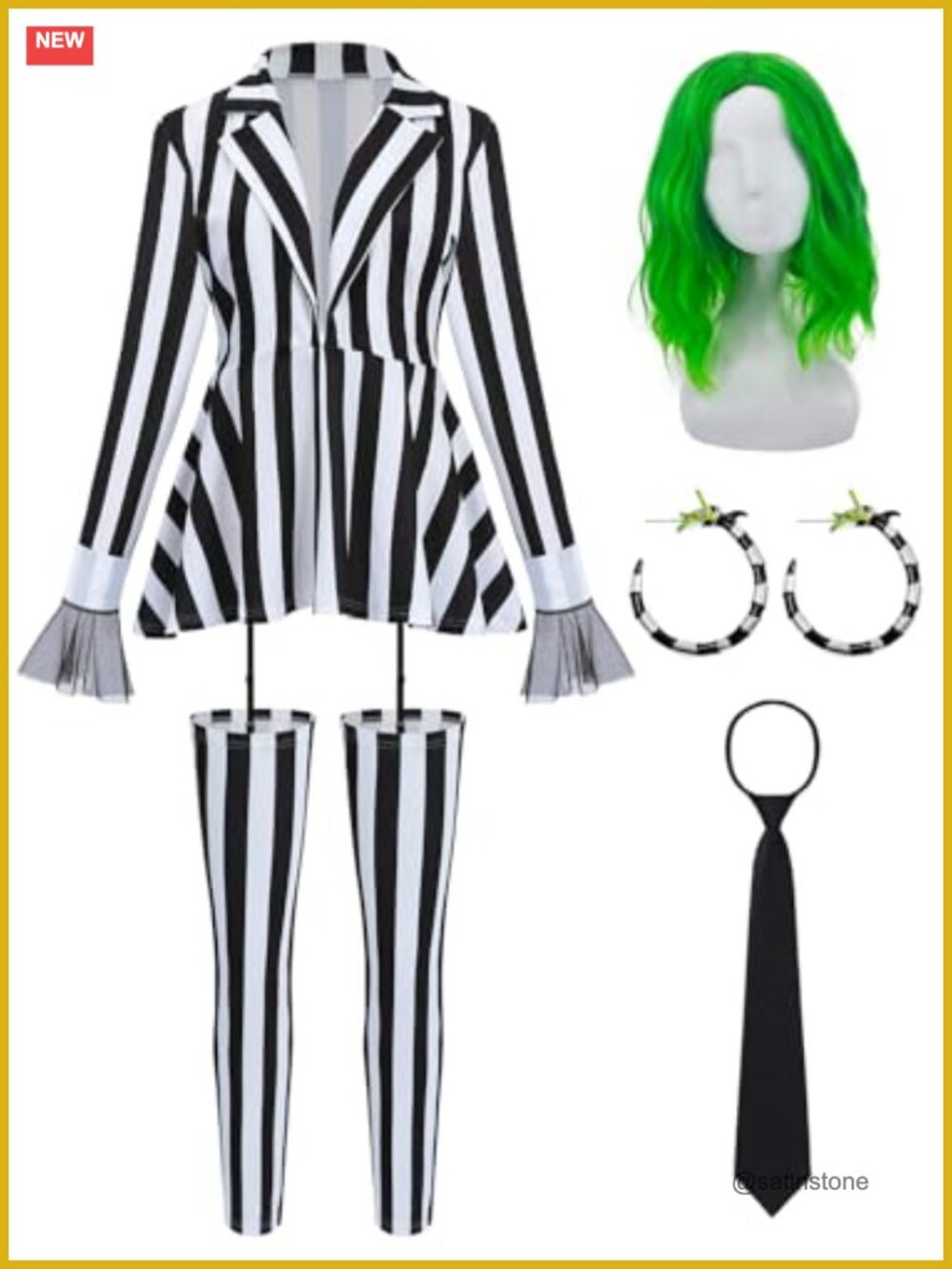Striped Blazer Halloween Costume Cosplay Suit with Wig and Earrings